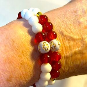 Red and White stone Hand Made Bracelets
